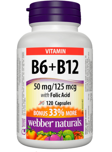 图片  Webber Naturals 维生素B6 + B12与叶酸 50 mg /125 mcg -120粒