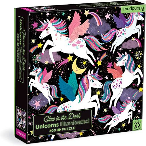 图片  Mudpuppy Unicorns Illuminated 300 Piece Glow in the Dark Family Puzzle