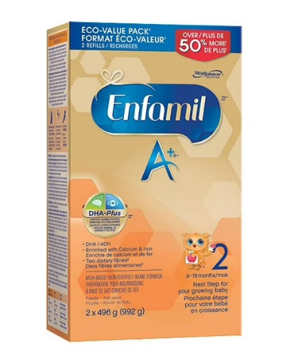 图片  Enfamil A+ 2 二段婴儿配方奶粉，适合 6-18 个月大的婴儿，2 x 496 克